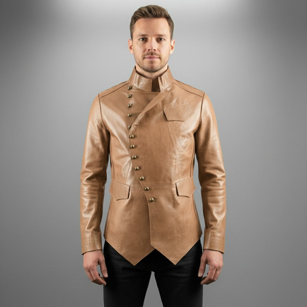 Men's Tan Leather Long Jacket