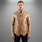 Men's Tan Leather Long Jacket