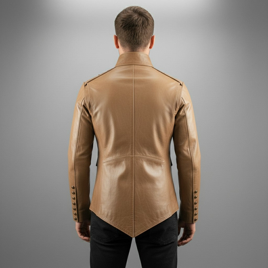 Men's Tan Leather Long Jacket