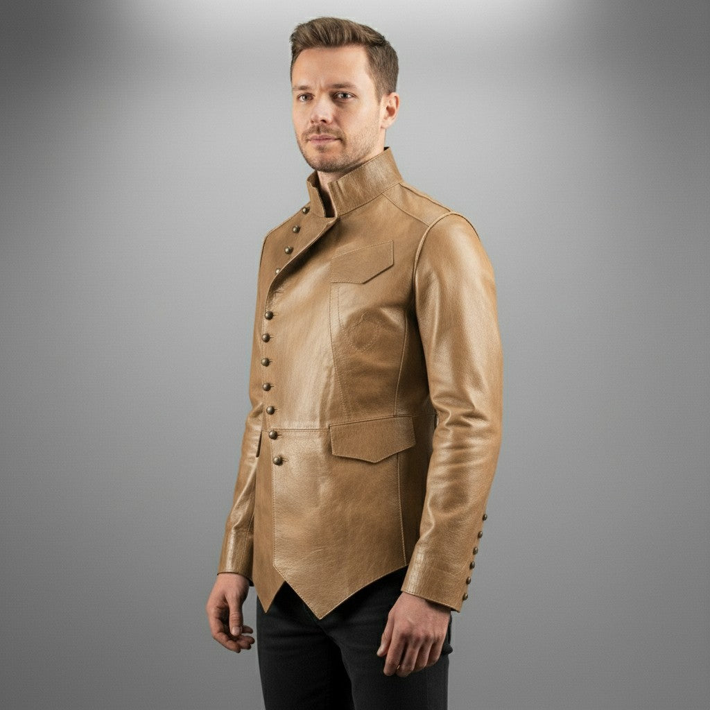 Men's Tan Leather Long Jacket