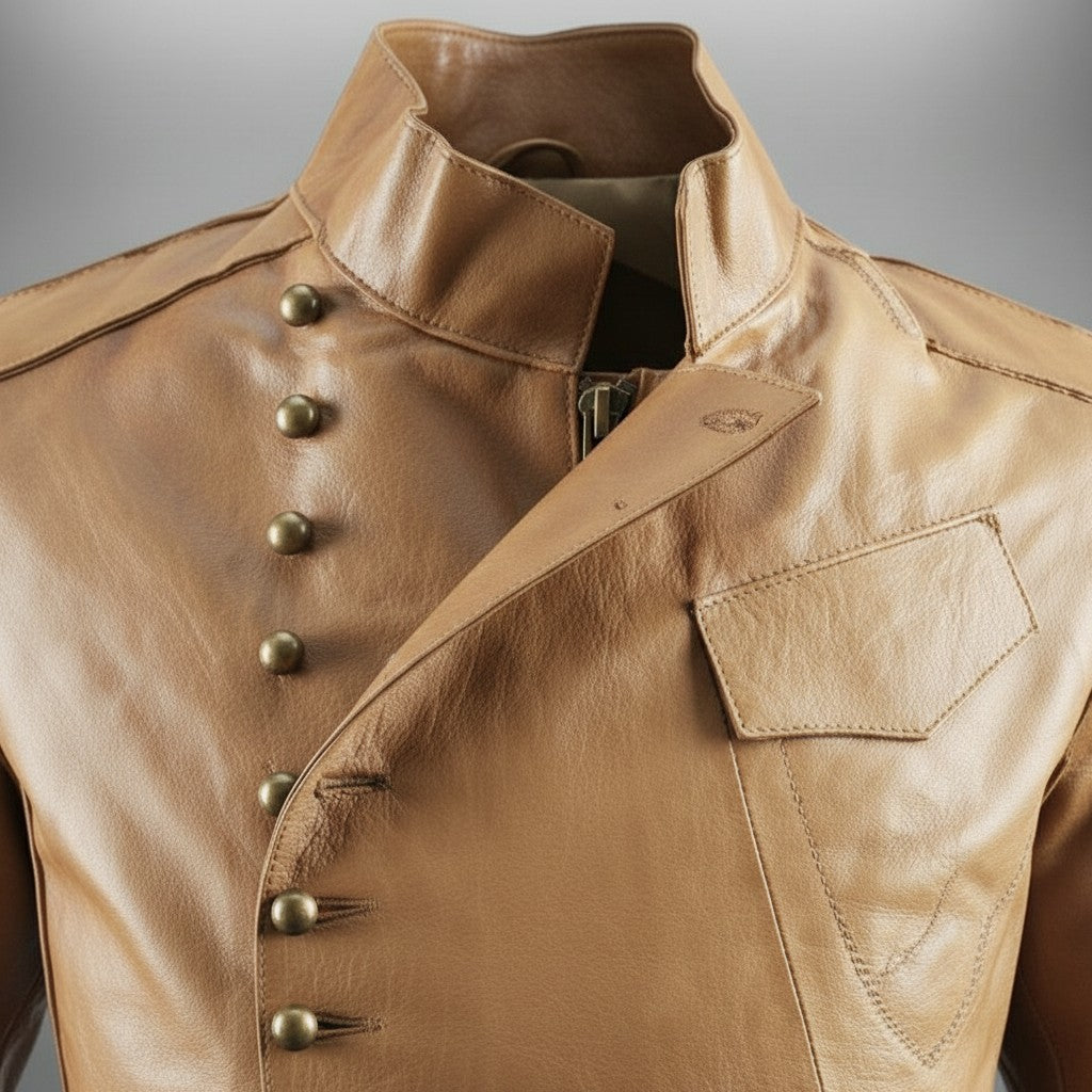 Men's Tan Leather Long Jacket