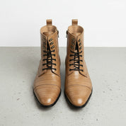 Men's Tan Crocodile-Embossed Leather Lace-Up Boots