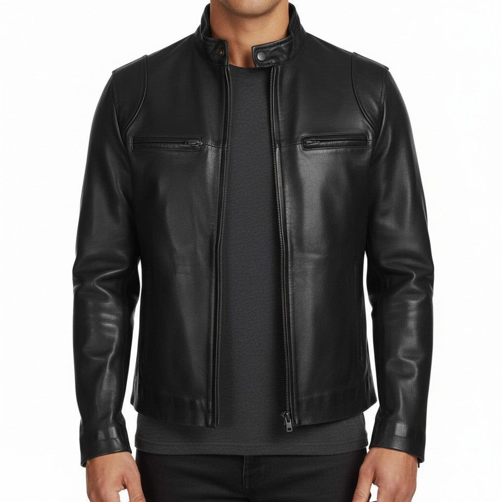 Men's Black Leather Biker Jacket