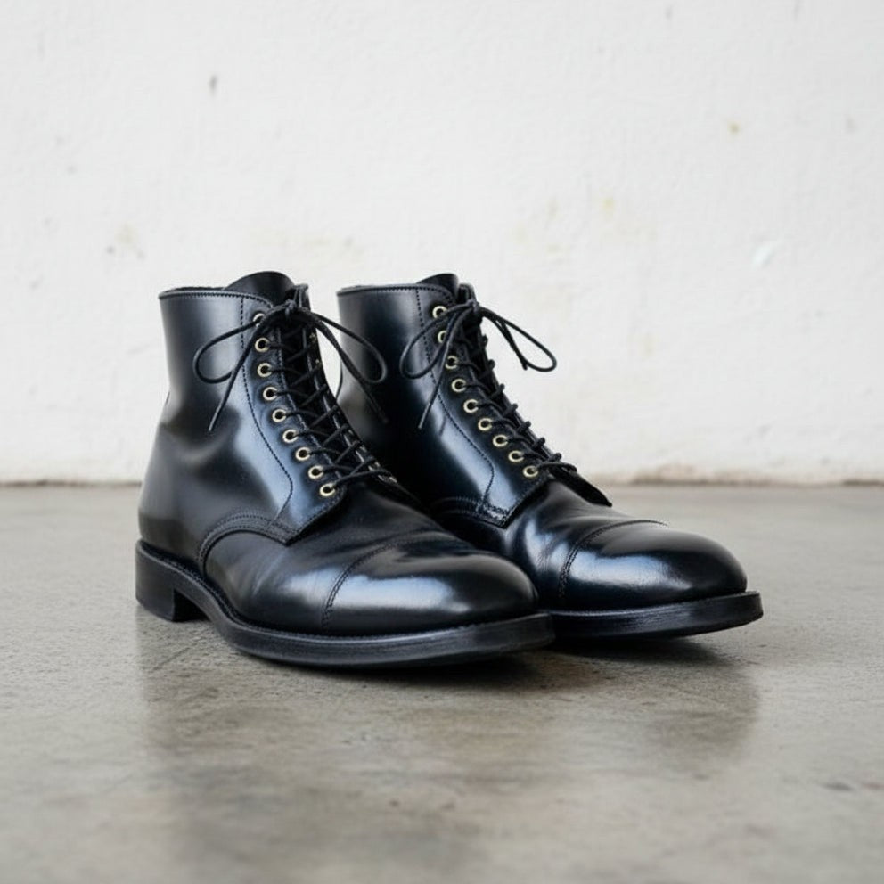 Men's Black Cap-Toe Leather Ankle Boots