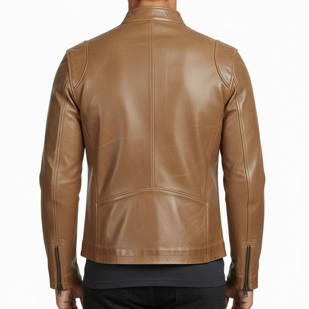 Men's Tan Leather Biker Jacket
