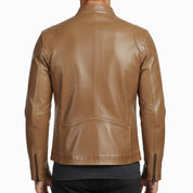 Men's Tan Leather Biker Jacket