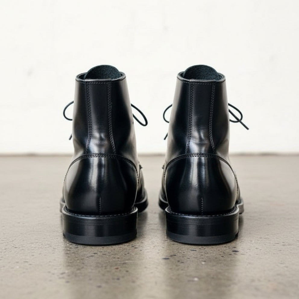 Men's Black Cap-Toe Leather Ankle Boots