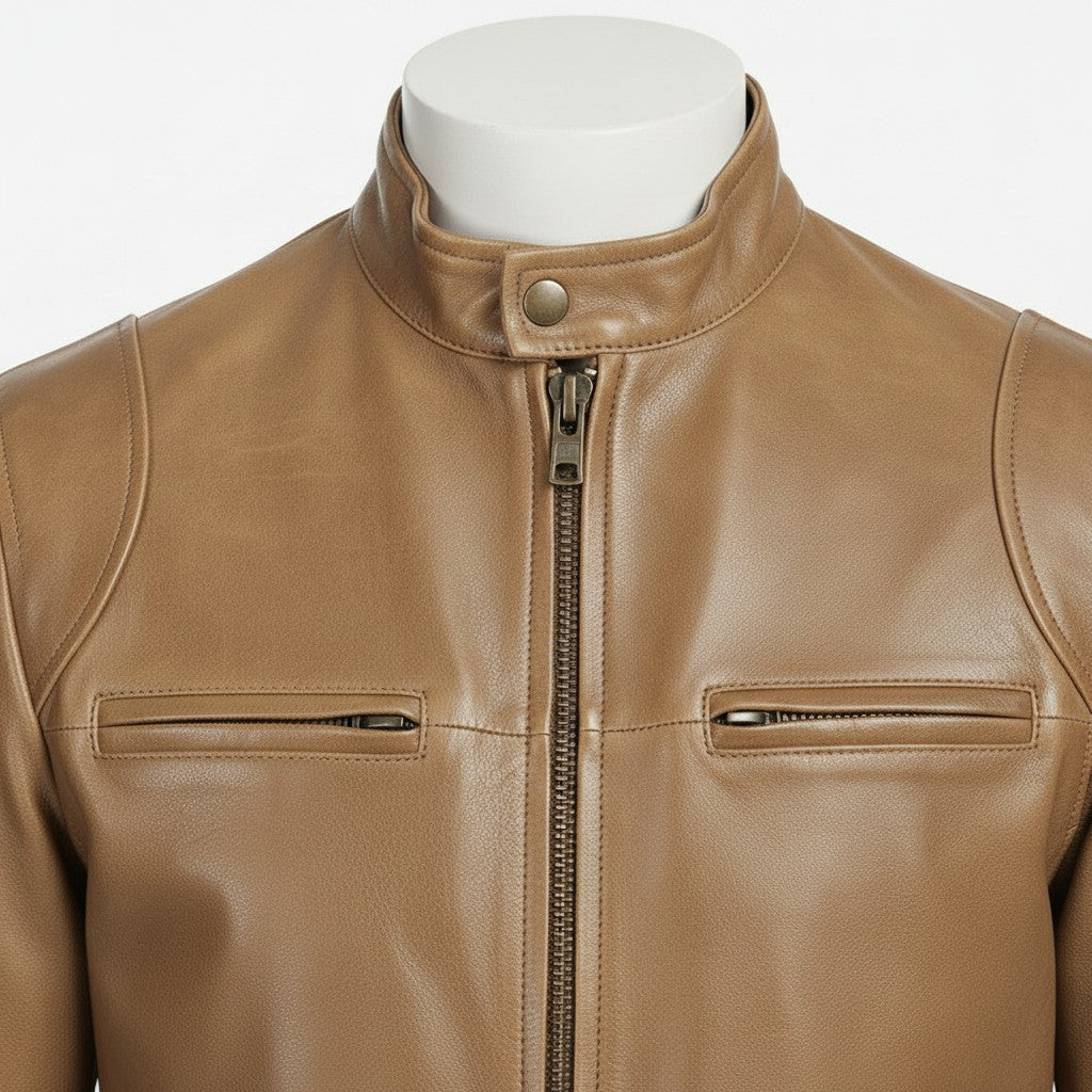 Men's Tan Leather Biker Jacket