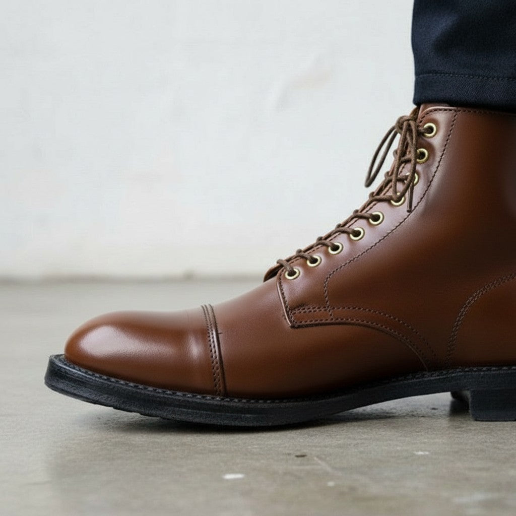 Men's Brown Cap-Toe Leather Ankle Boots