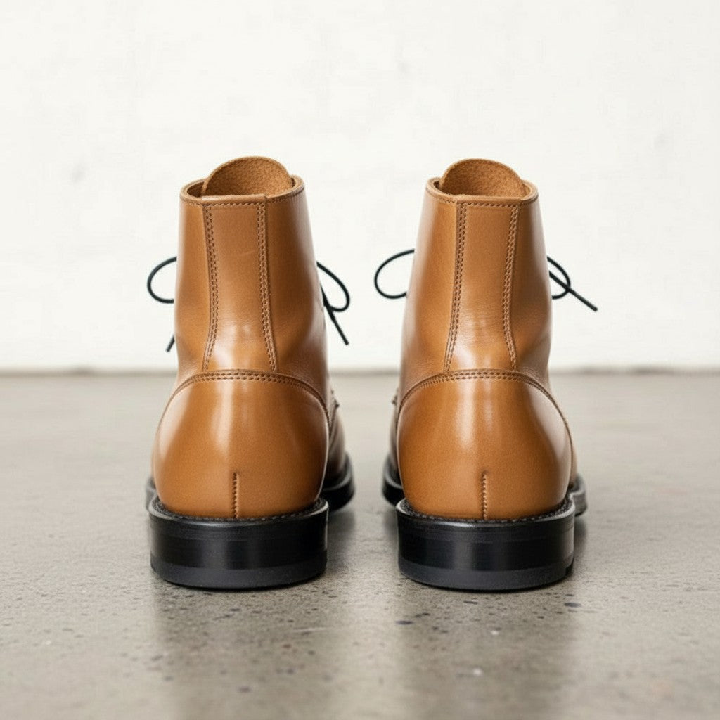Men's Tan Cap-Toe Leather Ankle Boots