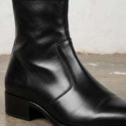 Men's Black Plain-Toe Zip Leather Ankle Boots