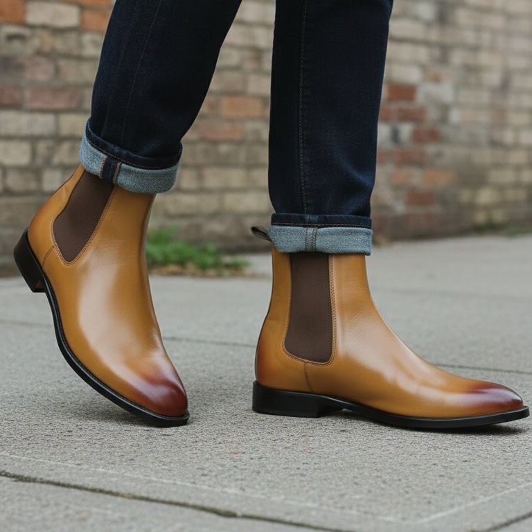 Handmade Mens Brown Chelsea Leather Boot, Mens Leather Boot, Men Ankle Boot