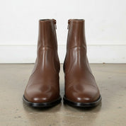 Men's Brown Plain-Toe Zip Leather Ankle Boots