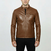 Men's Brown Slim Fit Leather Biker Jacket