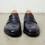 Men's Dark Blue Cap-Toe Leather Penny Loafers