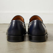 Men's Dark Blue Cap-Toe Leather Penny Loafers