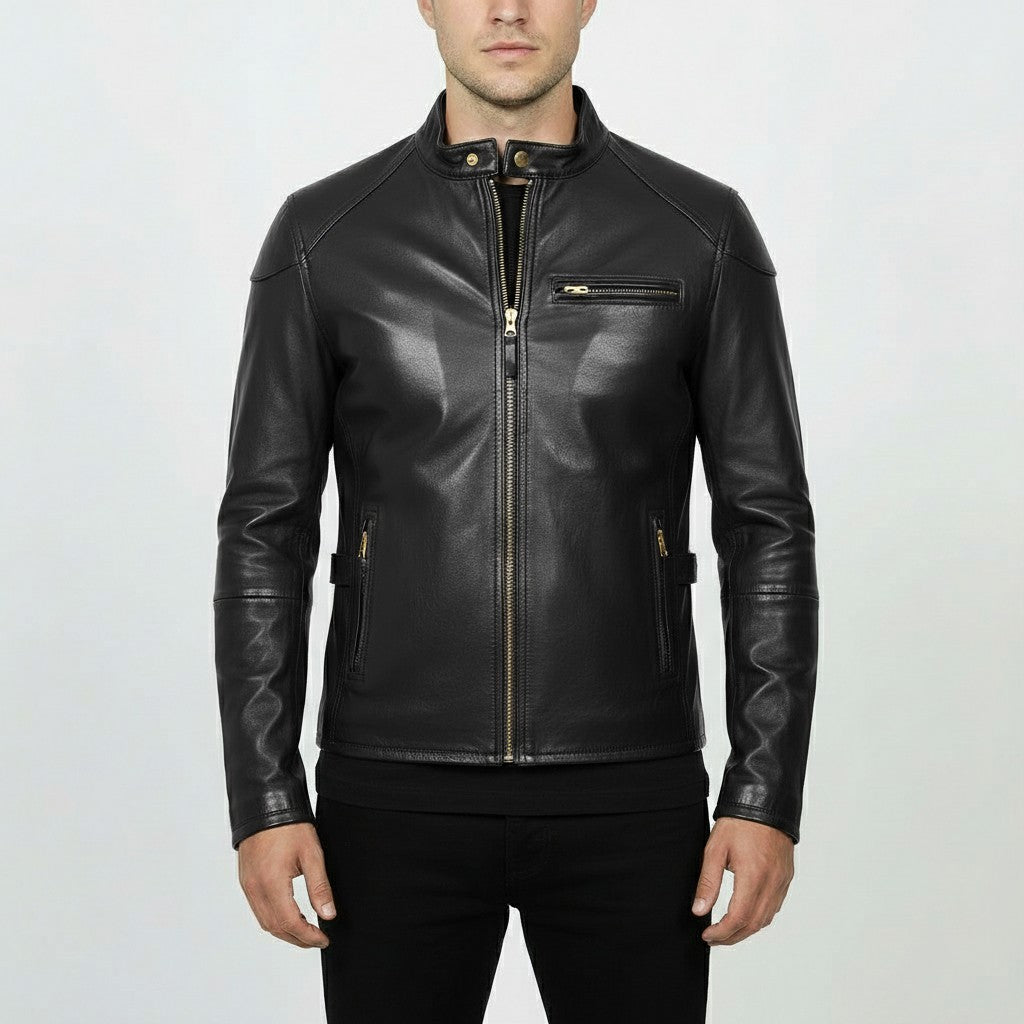 Men's Black Slim Fit Leather Biker Jacket