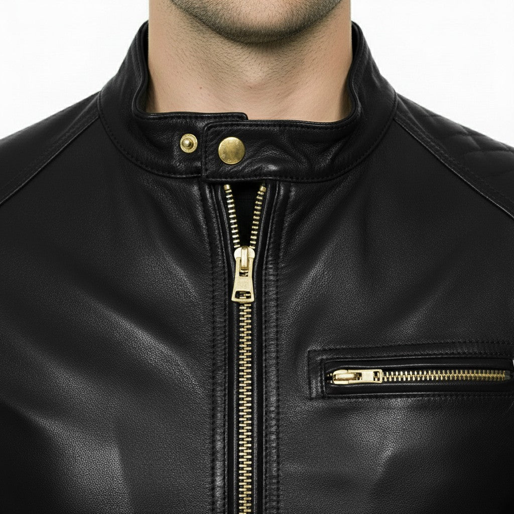 Men's Black Slim Fit Leather Biker Jacket