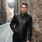 Men's Black Slim Fit Leather Biker Jacket