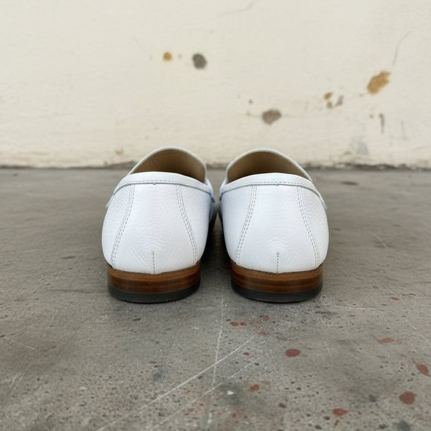 Men's White Pebbled Leather Penny Loafers