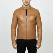 Men's Tan Slim Fit Leather Biker Jacket