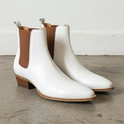 Men's White and Brown Plain-Toe Leather Chelsea Boots