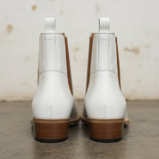 Men's White and Brown Plain-Toe Leather Chelsea Boots