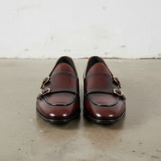 Handmade Men Shaded Burgundy Leather Double Monk Shoes, Belgian Monk Shoes