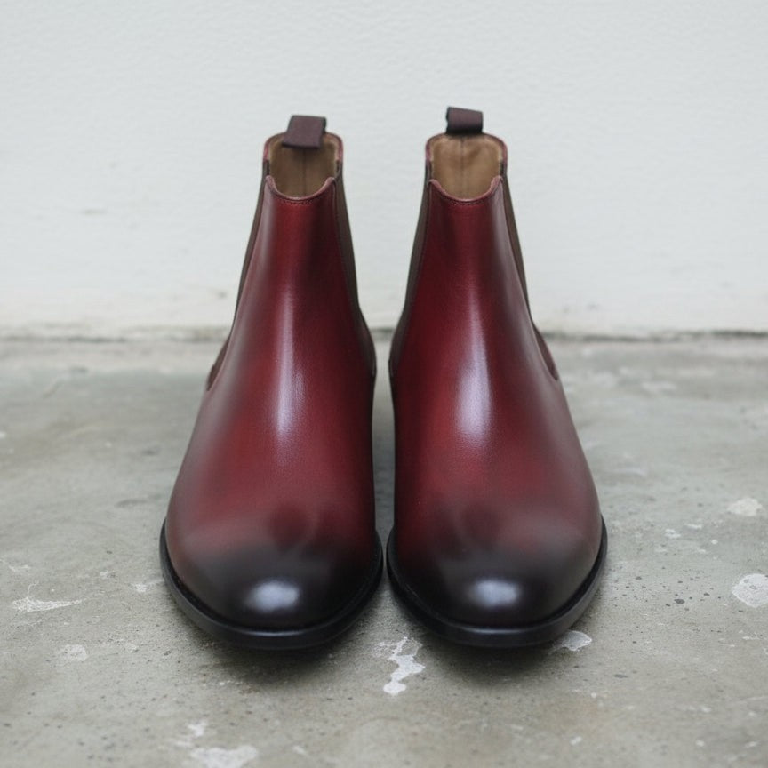 Men's Red and Black Plain-Toe Leather Chelsea Boots