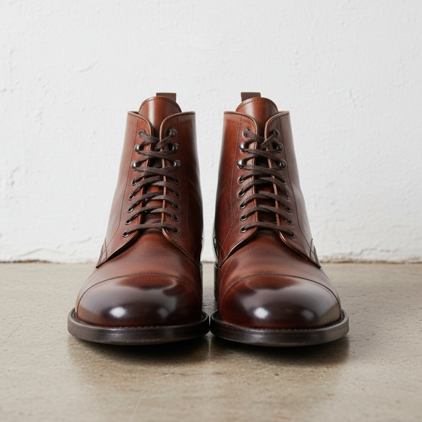 Men's Brown Cap-Toe Leather Ankle Boots