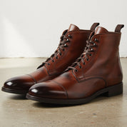 Men's Brown Cap-Toe Leather Ankle Boots