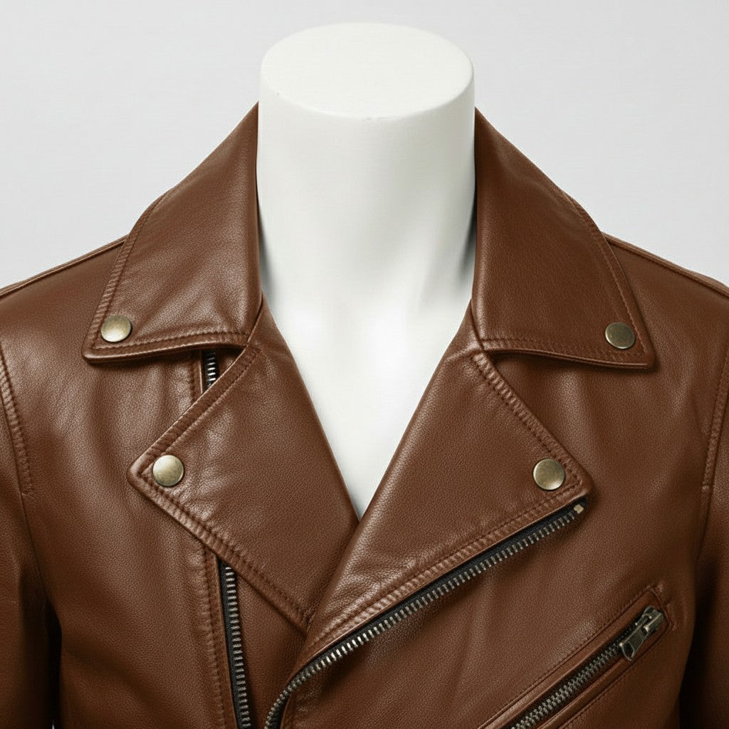 Men's Brown Hooded Leather Biker Jacket