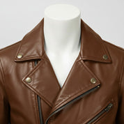 Men's Brown Hooded Leather Biker Jacket