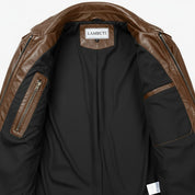 Men's Brown Hooded Leather Biker Jacket