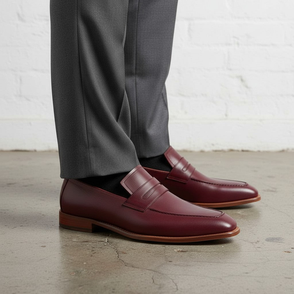 Men's Burgundy Leather Loafers
