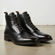 Men's Black Cap-Toe Leather Ankle Boots