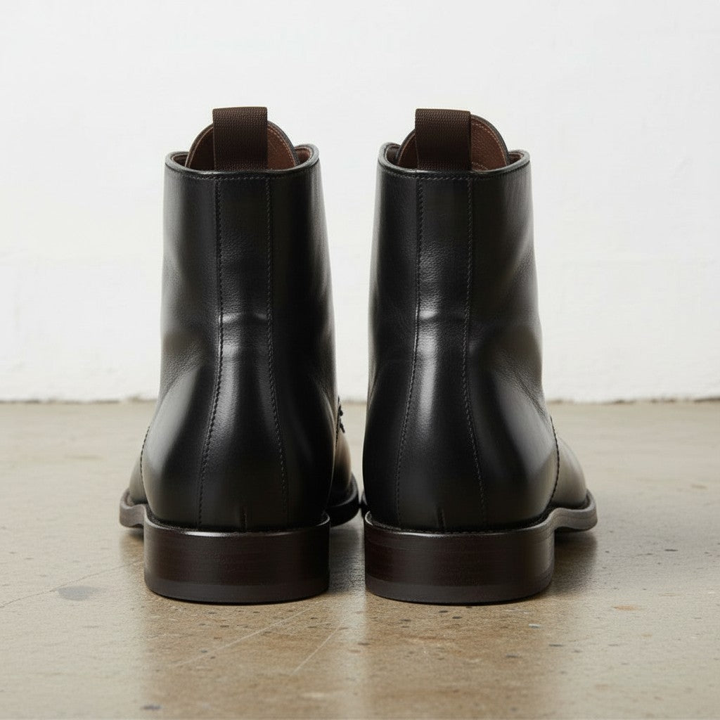 Men's Black Cap-Toe Leather Ankle Boots