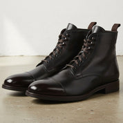Men's Black Cap-Toe Leather Ankle Boots