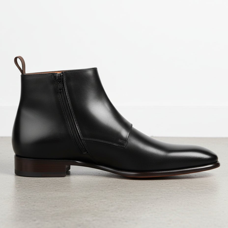Men's Black Leather Monk Strap Boots