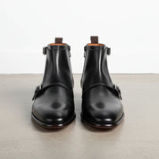 Men's Black Leather Monk Strap Boots