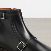 Men's Black Leather Monk Strap Boots