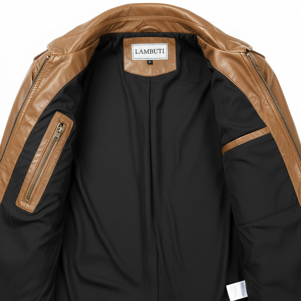 Men's Tan Hooded Leather Biker Jacket