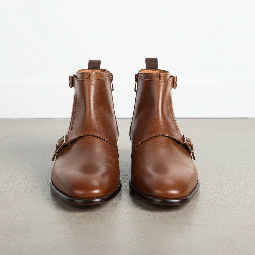 Men's Brown Leather Monk Strap Boots