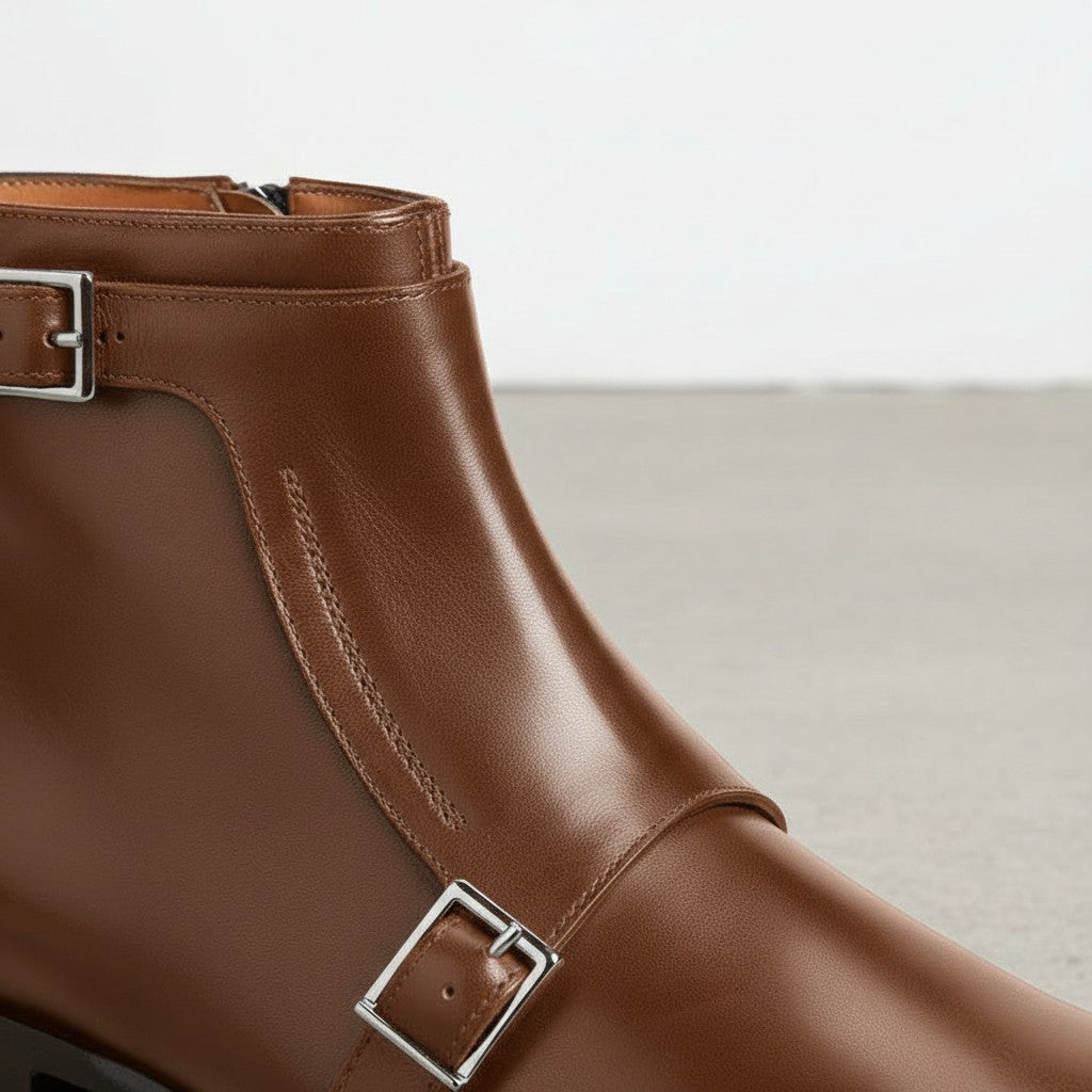 Men's Brown Leather Monk Strap Boots