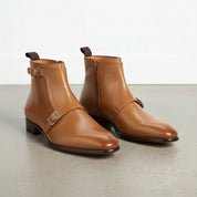 Men's Tan Leather Monk Strap Boots