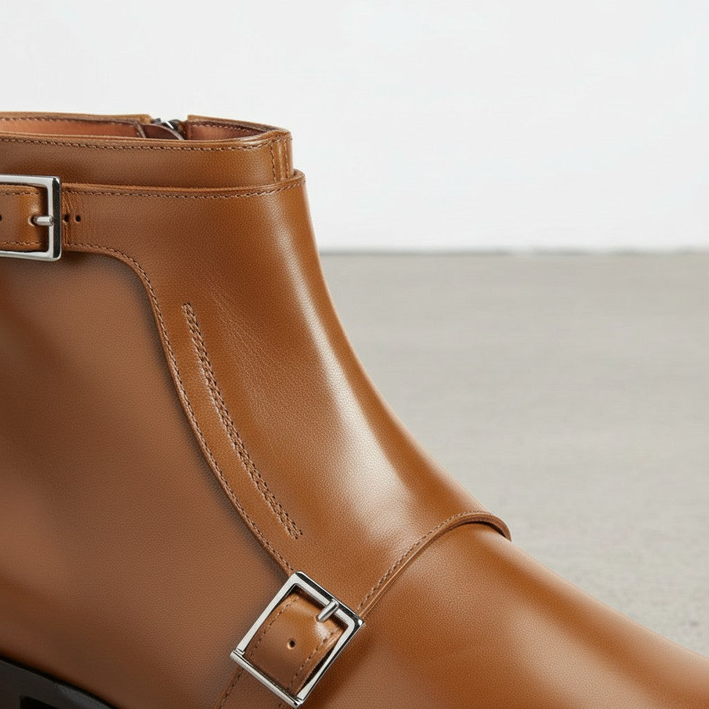 Men's Tan Leather Monk Strap Boots