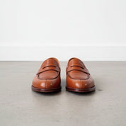 Men's Brown Apron-Toe Leather Penny Loafers
