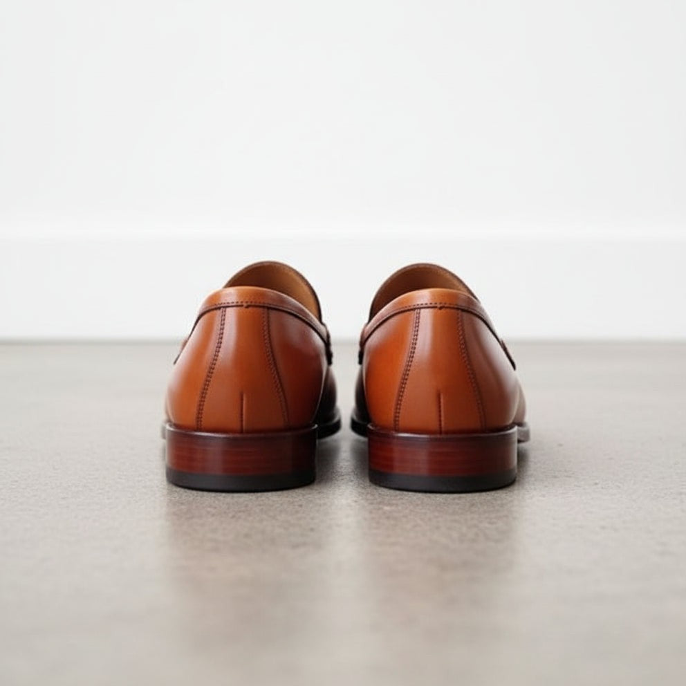 Men's Brown Apron-Toe Leather Penny Loafers