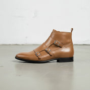 Men's Tan Leather Double Monk Ankle Boots