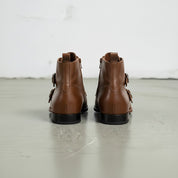 Men's Brown Side-Zip Leather Double Monk Ankle Boots